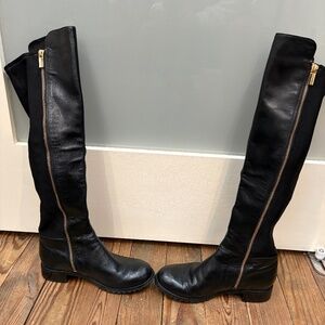 Michael Kors Black Flat Zip in Knee Boots